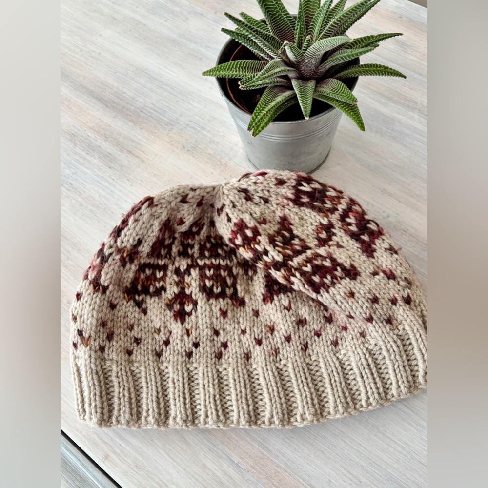 Handcrafted Multicolour Knit Brown & Beige Knit Beanie. One Size
